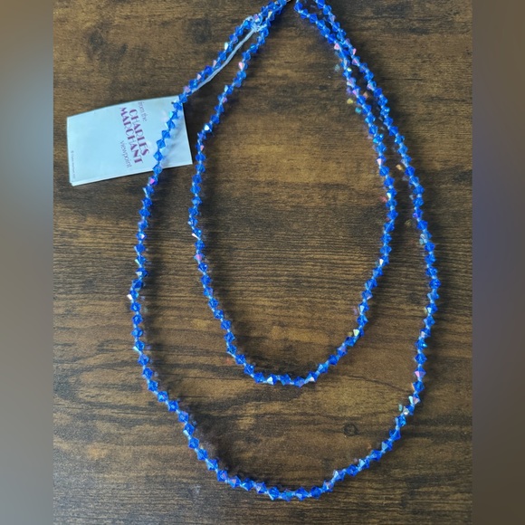 Vintage Charles Marchant Blue Aurora Crystal Hand Cut Long Opera Bead Necklace - Picture 2 of 11